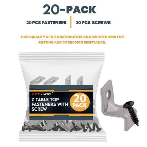 No Sweat Assembly Z Bracket Tabletop Fastener Kit With Black Screws Delivers Hella Strong Grip Secures Table Tops To Rails Manages Humidity Shifts Heavy Duty Steel 20 Pack Bundle