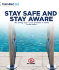 Image of Ceramic No Diving Pool Sign, 5.8x5.8 Inch No Dive Marker With Abrasive Non-Slip Tile Finish, Pool Safety Signage on concrete deck.