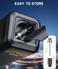 X9 Apex Portable Tire Inflator Cordless Pump With 150 PSI Lightning Fast 35 Second Inflation Built In Light And Power Bank showing nozzle compartment