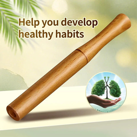 All Natural Herbal Inhaler With Premium Walnut Wood For Clear Breathing And Fresh Breath, on a serene background with text.