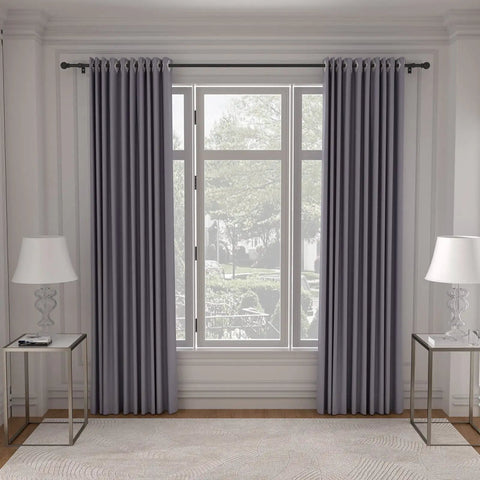 Black Curtain Rod Set With Brackets For Windows 28 To 48 Inches, 5/8 Inch Decorative Heavy Duty Curtain Rod, in living room.
