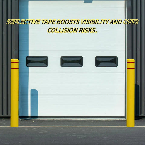 Tough As Nails Heavy Duty Bollard Cover Shields Parking Lots And Docks From Scrapes While Taking No Scratches From Heavy Traffic Built For Any Weather Solid Barrier For Warehouses Bright Yellow on a loading dock.