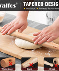 Hands using French Rolling Pin For Baking With Tapered Beech Wood Design, Nonstick Dough Roller For Fondant, Pizza, Pie, Cookies