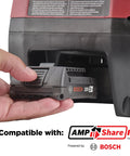 Hand inserting a BOSCH 18V 2Ah battery into the Tough As Nails 18V Cordless Airless Paint Sprayer for efficient operation.