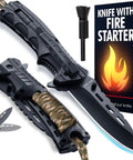 3.74 Inch Sharp Blade Folding Knife With Fire Starter Whistle Paracord Handle Liner Lock EDC Survival Tool exposed blade