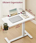Overbed Table With Wheels Adjustable Height Standing Desk For Home Office Or Hospital Use 27.6 x 15.7 Inch Tabletop Cloud White
