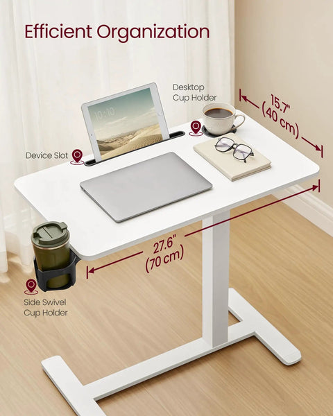 Overbed Table With Wheels Adjustable Height Standing Desk For Home Office Or Hospital Use 27.6 x 15.7 Inch Tabletop Cloud White