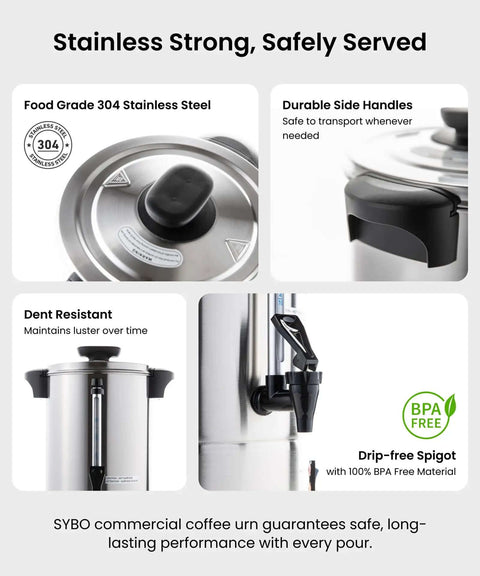 Massive 18 Liter Commercial Coffee Urn And Hot Beverage Dispenser Stainless Steel Percolator with features overview