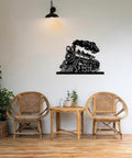Industrial Style Steam Locomotive Metal Wall Art Black Iron Train Design Durable Modern Sculpture 20 Inch on wall