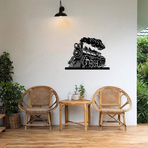 Steam Locomotive Metal Wall Art Black Iron Industrial Style Sculpture Durable Modern Decor For Living Room Office Or Bar