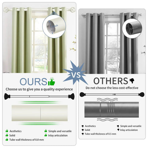 Comparison of White Farmhouse Curtain Rod With Dope Vintage Twist Finials, Adjustable From 36 To 88 Inches showing quality and thickness.