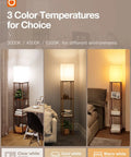 Floor Lamp With Shelves, Dual USB Ports And Built In Outlet, Remote Controlled, 3 Color Temperature LED Bulb, Black