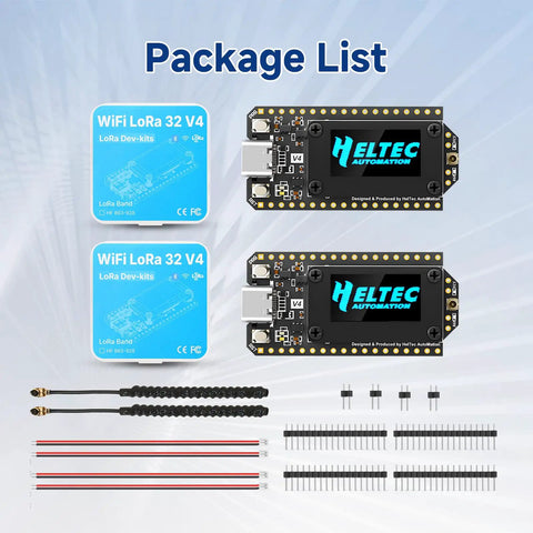 All-In-One ESP32 LoRa V4 Development Board With SX1262 Module, OLED Display, WiFi Bluetooth, and components in package list