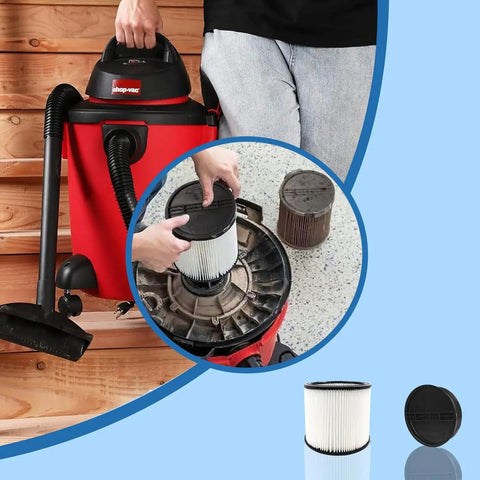 Person installing Pro Grade Replacement Filter Set For Wet Dry Vacuum Cleaners 5 Gallon And Above Including 2 Replacement Filters