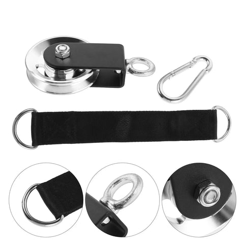 Beefed Up Heavy Duty Pulley Set For Home Gym Cable System With Aluminum Alloy Wheel, Strap And Carabiner, Smooth Bearing Design For DIY Strength Training And Replacement Pulleys, black strap and carabiner