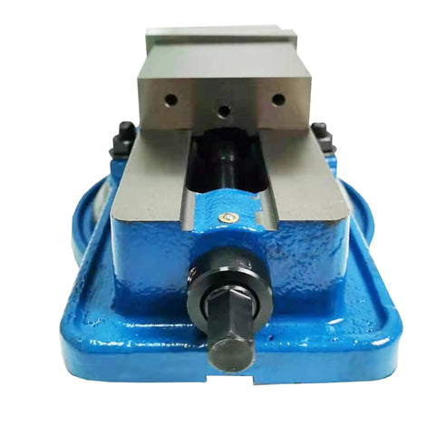 Front view of Beefy 5 Inch Milling Machine Lockdown Vise with Swivel Base and Hardened Ductile Iron Construction for CNC Machining