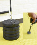 Loading Pin Weights For Cable Machine And Pulley System Heavy Duty Steel Plate Holder Attachment in gym with hand use detail