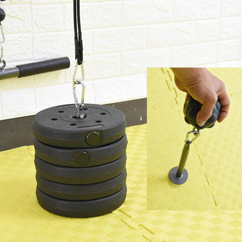 Loading Pin Weights For Cable Machine And Pulley System Heavy Duty Steel Plate Holder Attachment in gym with hand use detail