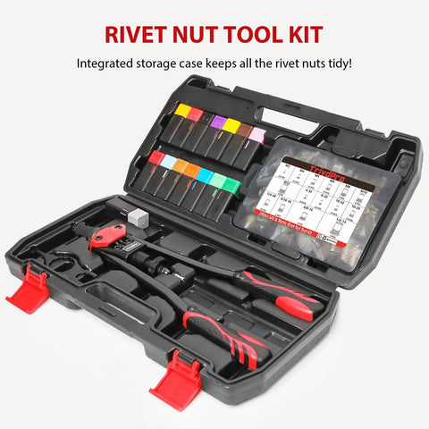 Pro Grade 16 Inch Rivet Nut Tool Kit With 200 Zinc Plated Nutserts 15 Interchangeable Mandrels 2 Mandrel Lock Pins In Carry Case