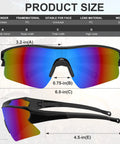 Diagram showing front and side view of 12 Pack Tinted Safety Glasses Protective Eyewear For Men And Women With ANSI Z87 1 Certified UV400 Anti Splash Scratch Resistant Goggles Lightweight Multicolor Design And Integrated Nose Pad For All Day Eye Protection, with dimensions and material details.