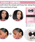 Before and after using hair wax stick and edge control from Waterproof Lace Front Wig Glue Kit 1.28oz With Remover Flower Scent.