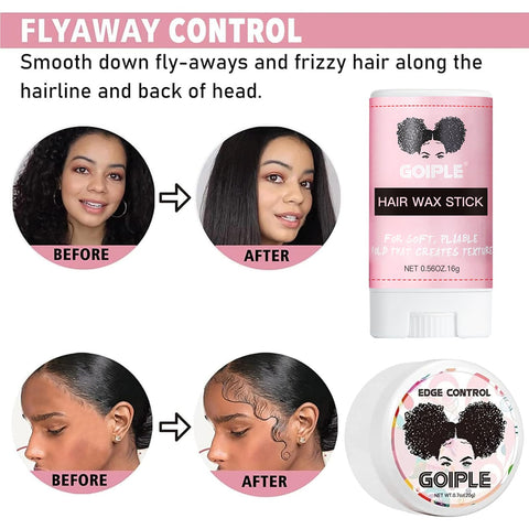Before and after using hair wax stick and edge control from Waterproof Lace Front Wig Glue Kit 1.28oz With Remover Flower Scent.