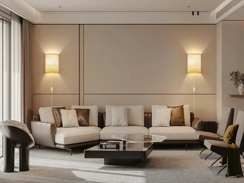 Living room showcasing Plug In Wall Sconces Set Of Two With Three Adjustable Color Temperatures and built in switch.