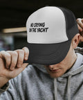 Man wearing Lightweight Breathable Dad Hat For Men With Ventilated Crown And Fun No Crying On The Yacht Theme