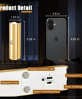 Product detail of Dead Simple To Install Hella Bright Motion Sensor Wall Lights showing gold sconce dimensions with charging details.