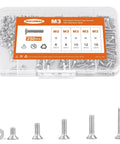 Must Have M3 Flat Head Socket Cap Screws Set In 6mm, 8mm, 10mm, 12mm, And 16mm, Countersunk Bolts With Allen Drive, Bright Finish