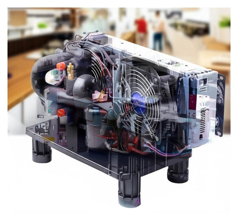 Portable Micro Air Conditioner Hella Efficient Plate Liquid Chiller with 200W Power and 24V DC Support R134A Coolant, showing inner components.
