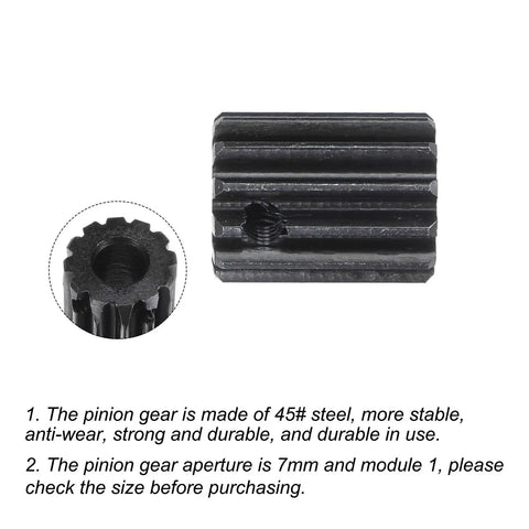 6.35mm Bore 12T Mod 1 Pinion Gear For RC Car Differential Made From 15 Steel With Black Oxide Finish, side view