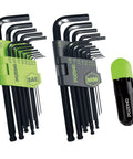 Ball End Allen Wrench Set With Torque Handle 27 Piece Long Arm Hex Key Kit showing SAE and Metric sizes