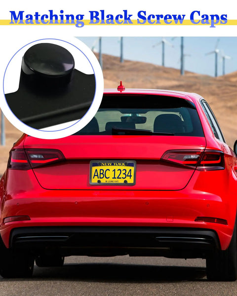Red car with temporary plate using Magnetic License Plate Mount Four Pack With Strong Neodymium Magnets Rubber Coated Base