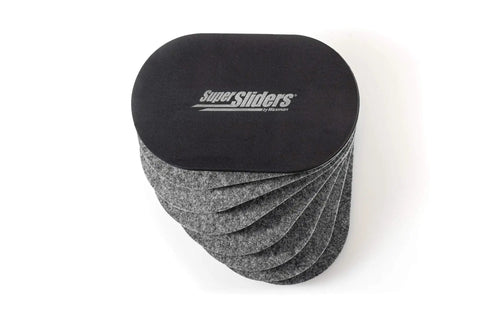 XL Oval Felt Furniture Sliders For Hard Surfaces Set Of 4 Reusable Anti Slip Moving Pads stack against a white background