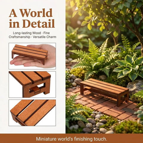 3 Piece Tiny Miniature Wooden Bench Set For Dollhouses 1 12 Scale Park Chairs Craft Wood Accessories For Fairy Gardens