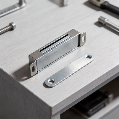 Magnetic Door Catch For Cabinets And Drawers Ultra Thin Stainless Steel Closet Latch with strong magnetic hold, silver 95mm