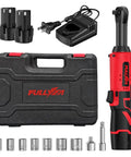 Cordless Ratchet Wrench Kit With LED Light, 12V Workhorse Power Tool Kit, with sockets, batteries, charger, and carry case