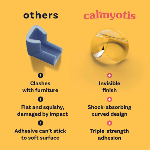 Comparison of blue corner protector and transparent PVC corner protector by Calmyotis for baby safety and furniture edge guards.