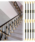 Adjustable Aluminum Baluster Spindle Kit For Deck Stairs And Porch Railings Ten Piece Heavy Duty Guardrail Set with black and gold finish.