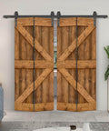 Walnut Stained DIY Wood Double Bi Fold Barn Doors With Sliding Hardware Kit, 72 By 84 Inches, Solid Knotty Pine, installed