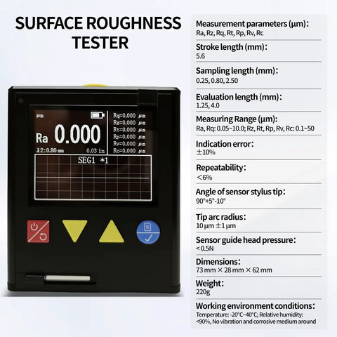 Portable Surface Roughness Tester With Top Notch Precision Handheld Roughness Gauge For Metal And Non Metal Surfaces Measures Ra Rz Rq Rt Rp Rv Rc Across 7 Parameters In Real World Production Settings, black handheld unit