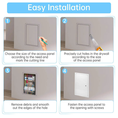 Easy installation steps for Heavy Duty Thick Steel Access Door For Drywall 24X36 Inches with precise cutting and mounting instructions.