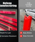 Comparison of red aluminum lug nut remover tools, highlighting durability of the Effortless 33mm Aluminum Lug Nut Covers Remover Tool.