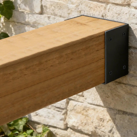 Four Pack 4x4 Pergola Wall Mount Brackets, Beefy 11 Gauge Steel 3 mm Thick, Black Powder Coated, Prepunched For Ten Screws