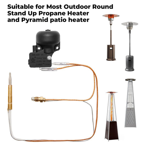 Outdoor heater replacement kit with copper thermocouple leads for round stand-up propane and pyramid patio heaters.