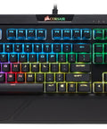 Top Tier Mechanical Gaming Keyboard With Butter Smooth Cherry Red Linear Keys And Killer Per Key RGB Backlighting For Your PC Rig Includes USB Passthrough And Macro Support For That Competitive Edge You Deserve, viewed from the top.