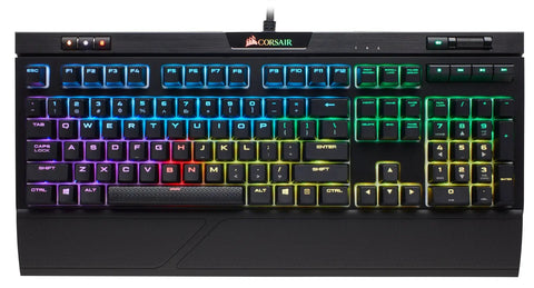 Top Tier Mechanical Gaming Keyboard With Butter Smooth Cherry Red Linear Keys And Killer Per Key RGB Backlighting For Your PC Rig Includes USB Passthrough And Macro Support For That Competitive Edge You Deserve, viewed from the top.