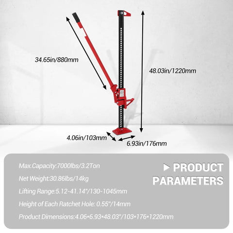 3 Ton Heavy Duty Ratcheting Farm Jack For Off Road Recovery And Utility Lifting Up To 25 Inch Range Fits Tractors Trucks SUVs ATVs