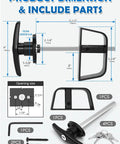 Heavy Duty Shed Door T Handle Lock Kit With 4 Keys, zinc alloy T lock, black, for barns and storage sheds, dimensions and parts diagram.